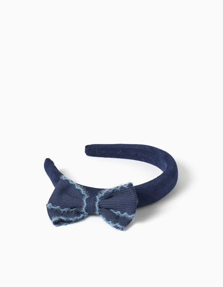 Serre-tête rembourré en velours avec nœud Bleu foncé 2 - vertbaudet enfant 