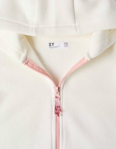Sweat zippé en molleton avec capuche et doublure en coton peigné Blanc+Rose clair 3 - vertbaudet enfant 