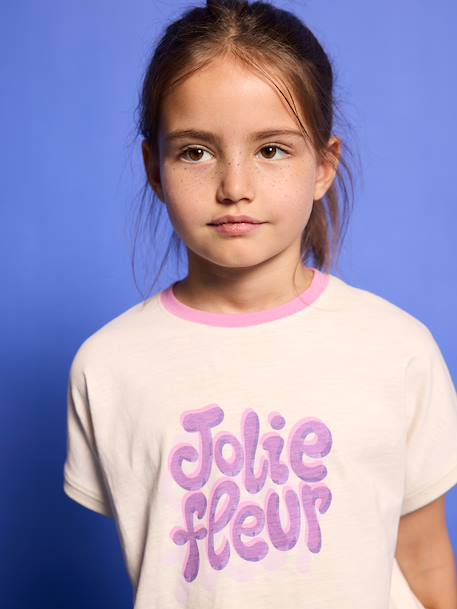 T-shirt manches courtes fille écru 1 - vertbaudet enfant 