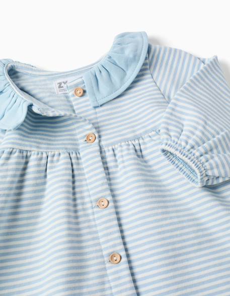 Robe à manches longues en coton peigné à rayures Bleu clair 3 - vertbaudet enfant 