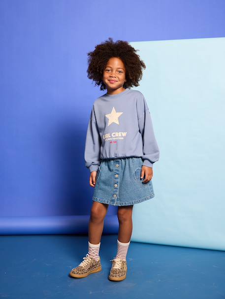 Sweat fille col rond manches longues bleu chambray+gris chiné 7 - vertbaudet enfant 