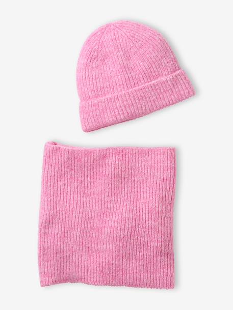 Ensemble bonnet et snood en tricot fuchsia 1 - vertbaudet enfant 