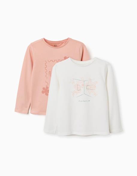Lot de 2 t-shirts à manches longues avec imprimés de l'art Rose clair+Vert clair 1 - vertbaudet enfant 