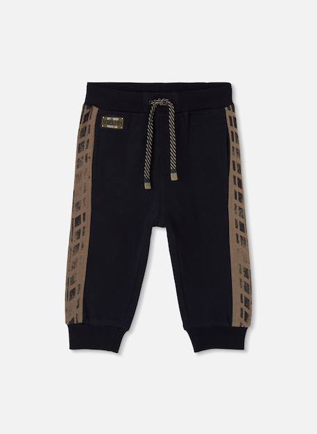 Pantalon garçon molleton avec bandes latérales Noir 1 - vertbaudet enfant 