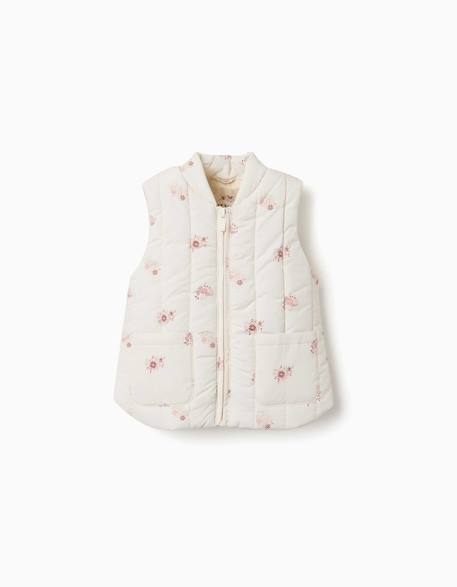 Doudoune sans manches avec motif floral et poches Blanc 1 - vertbaudet enfant 