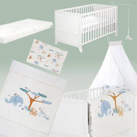 Ensemble de lit bébé 'savanna friends' avec équipement complet Blanc / beige 3 - vertbaudet enfant 