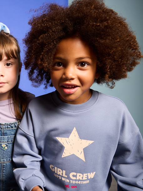 Sweat fille col rond manches longues bleu chambray+gris chiné 1 - vertbaudet enfant 