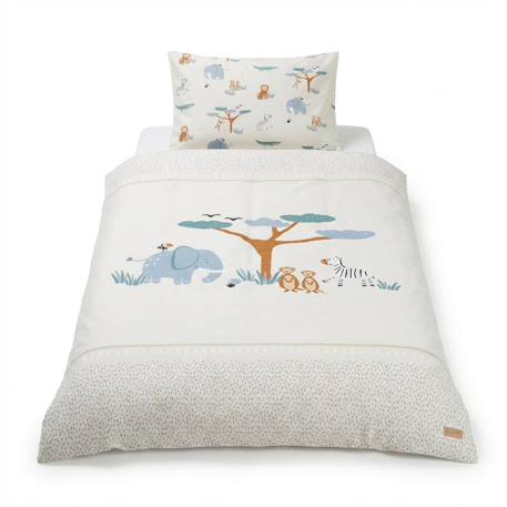 Parure housse de couette et taie d'oreiller woodland buddies Beige - savanna friends+Vert pastel - woodland buddies 1 - vertbaudet enfant 