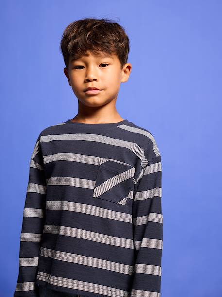 Tee-shirt manches longues effet rayé garçon marine+rayé blanc 2 - vertbaudet enfant 