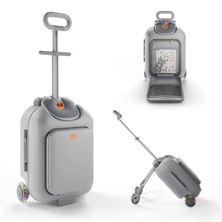 Valise cabine enfant Kinderkraft CABBY 2 en 1 porteur avec siège roues lumineuses pliable compacte 20l Grey+Pink 1 - vertbaudet enfant 