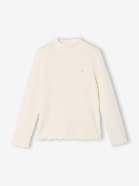 Sous-pull fille col cheminée écru+vieux rose 2 - vertbaudet enfant 