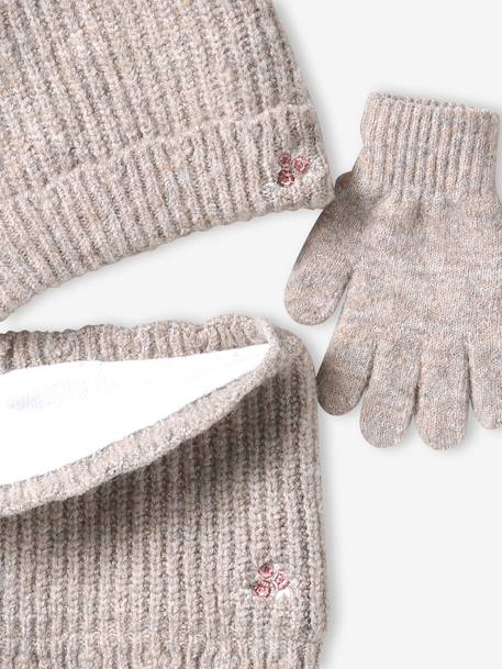 Ensemble fille tricot bonnet, snood et gants beige 6 - vertbaudet enfant 