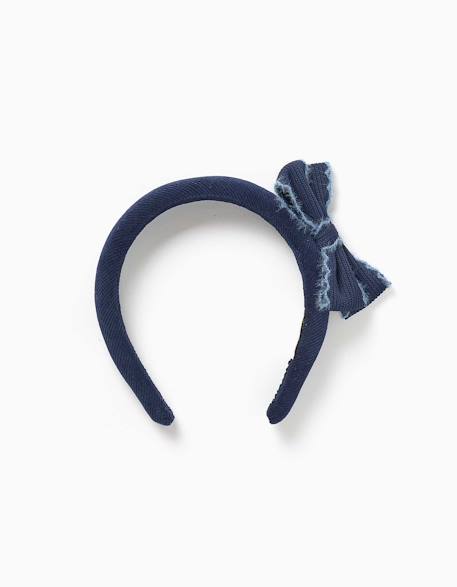 Serre-tête rembourré en velours avec nœud Bleu foncé 1 - vertbaudet enfant 