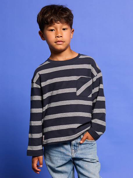 Tee-shirt manches longues effet rayé garçon marine+rayé blanc 1 - vertbaudet enfant 