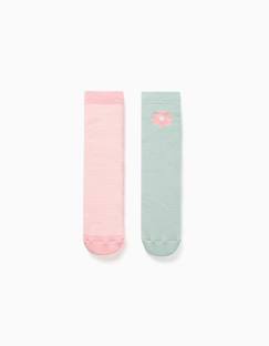 2 chaussettes en éponge antidérapantes avec rayures et fleur  - vertbaudet enfant