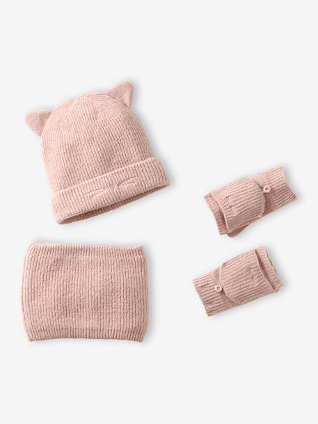 Ensemble bonnet, snood et mitaines beige poudré 1 - vertbaudet enfant 