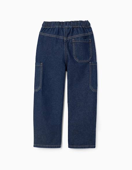 Jean baggy cargo avec cordon de serrage Bleu foncé 2 - vertbaudet enfant 