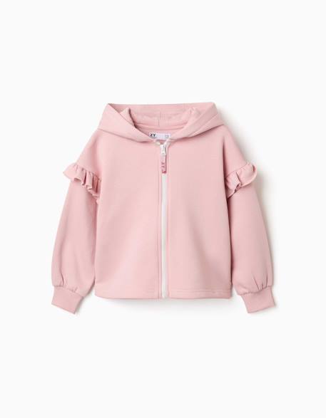Sweat zippé en molleton avec capuche et doublure en coton peigné Blanc+Rose clair 5 - vertbaudet enfant 