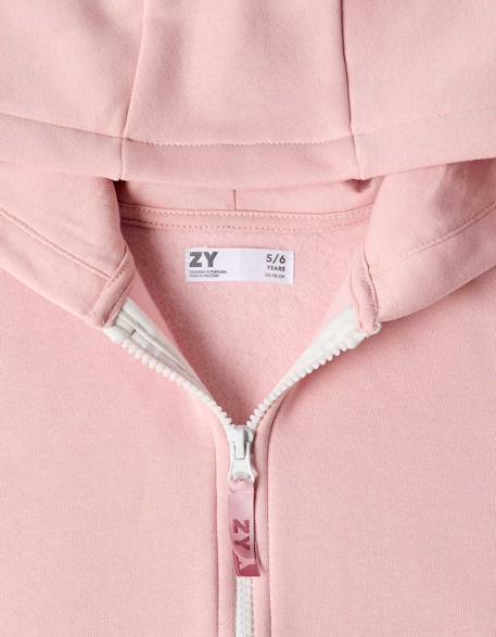 Sweat zippé en molleton avec capuche et doublure en coton peigné Blanc+Rose clair 7 - vertbaudet enfant 