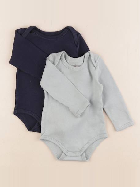 Lot de 2 bodies en coton - 12 mois Bleu, vert 1 - vertbaudet enfant 