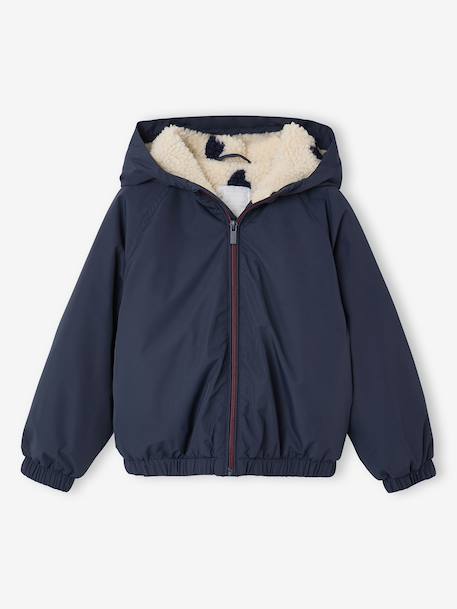 Coupe-vent fille à capuche doublé sherpa marine+rose 1 - vertbaudet enfant 