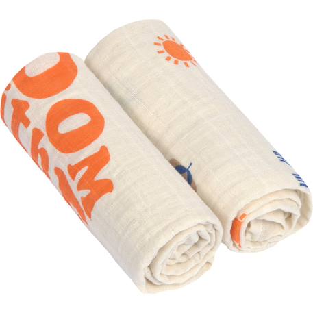Lot de langes bébé en mousseline de coton – doux, respirants et multi-usages au quotidien Beige, orange, bleu 2 - vertbaudet enfant 