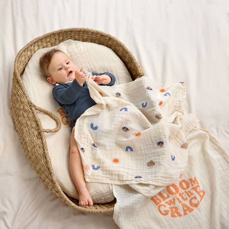 Lot de langes bébé en mousseline de coton – doux, respirants et multi-usages au quotidien Beige, orange, bleu 5 - vertbaudet enfant 