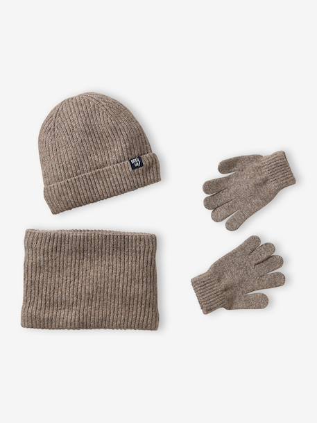 Ensemble bonnet, snood et gants taupe 2 - vertbaudet enfant 