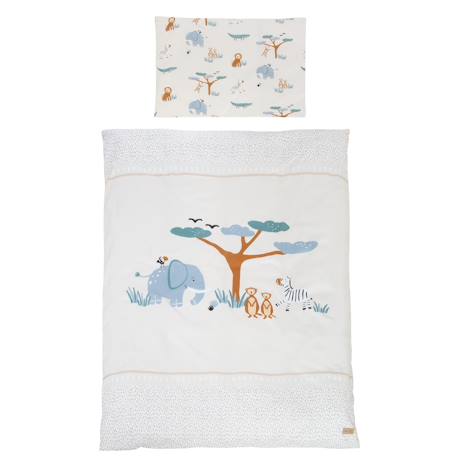 Parure housse de couette et taie d'oreiller woodland buddies Beige - savanna friends+Vert pastel - woodland buddies 3 - vertbaudet enfant 