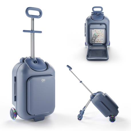 Valise cabine enfant Kinderkraft CABBY 2 en 1 porteur avec siège roues lumineuses pliable compacte 20l Blue+Grey+Pink 1 - vertbaudet enfant 