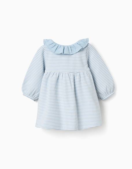 Robe à manches longues en coton peigné à rayures Bleu clair 2 - vertbaudet enfant 
