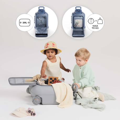 Valise cabine enfant Kinderkraft CABBY 2 en 1 porteur avec siège roues lumineuses pliable compacte 20l Blue+Grey+Pink 4 - vertbaudet enfant 