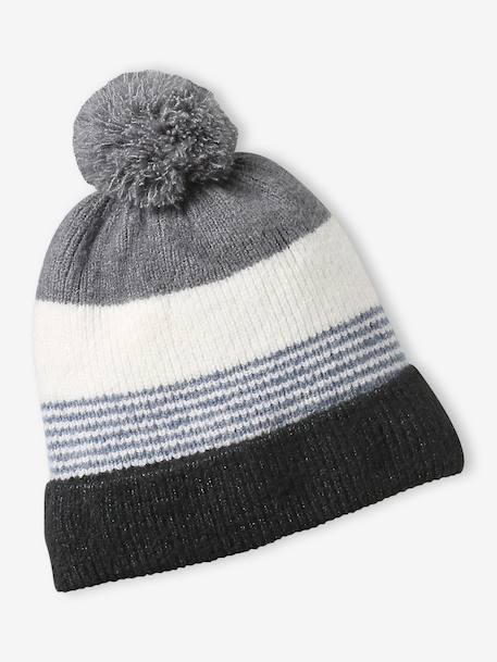 Ensemble garçon bonnet + snood + gants rayés gris+marine 2 - vertbaudet enfant 