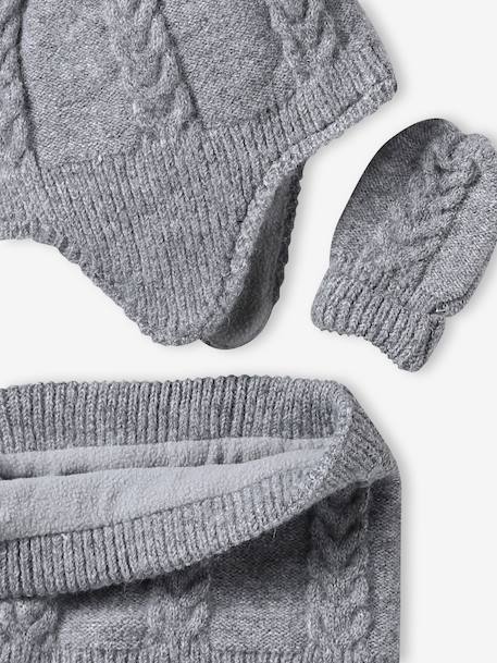 Ensemble bébé bonnet, snood et moufles gris chiné 5 - vertbaudet enfant 