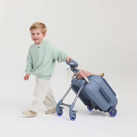 Valise cabine enfant Kinderkraft CABBY 2 en 1 porteur avec siège roues lumineuses pliable compacte 20l Grey+Pink 8 - vertbaudet enfant 