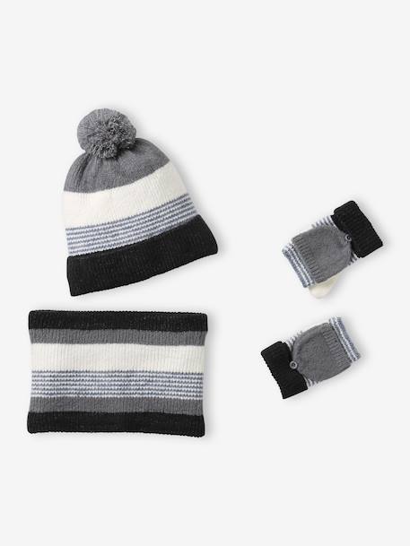 Garçon-Accessoires-Ensemble garçon bonnet + snood + gants rayés