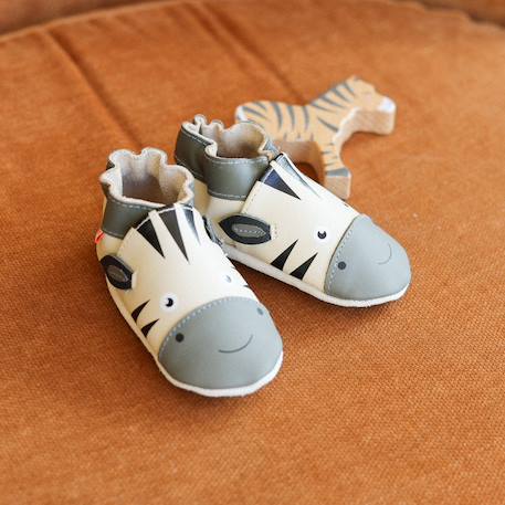 Chaussons bébé cuir souple zack le zèbre Beige 3 - vertbaudet enfant 