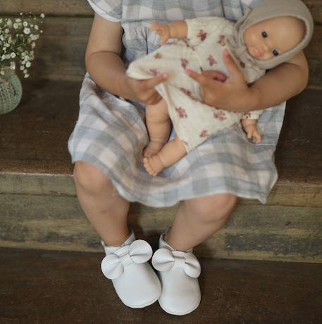Chaussons bébé cuir souple uni nœuds Blanc 3 - vertbaudet enfant 