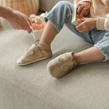 Chaussons cuir souple rosie la souris Beige 3 - vertbaudet enfant 