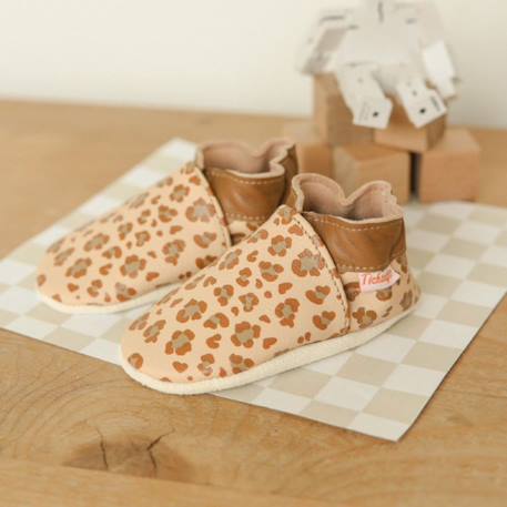 Chaussons  cuir souple léopard marron Beige 3 - vertbaudet enfant 