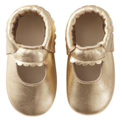 Chaussures-Chaussures bébé 17-26-Chaussons-Chaussons cuir souple uni ouvert doré