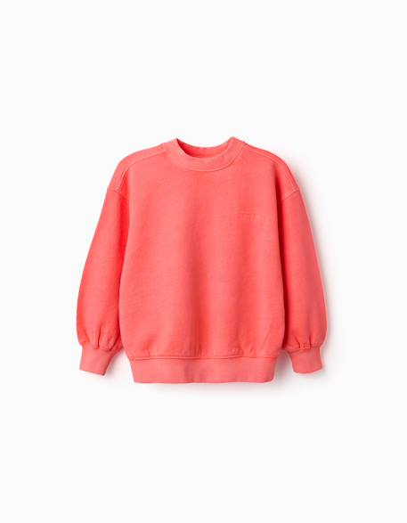 Sweat en coton avec épaules tombantes Corail clair 1 - vertbaudet enfant 