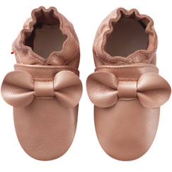 Chaussures-Chaussures fille 23-38-Chaussons-Chaussons bébé cuir souple uni nœuds