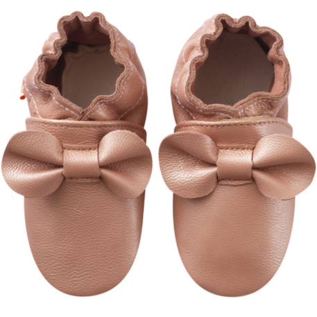 Chaussons bébé cuir souple uni nœuds Rose 1 - vertbaudet enfant 
