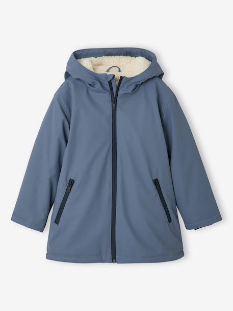 Ciré à capuche garçon doublé sherpa bleu grisé+bleu nuit 1 - vertbaudet enfant 