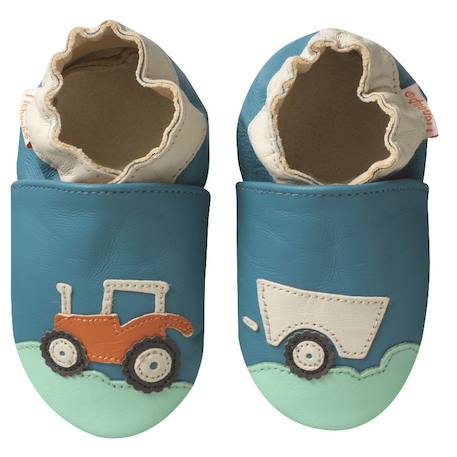 Chaussons bébé cuir souple spencer le tracteur Bleu 1 - vertbaudet enfant 