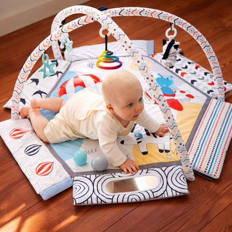 Tapis d'éveil bébé piscine à balles pliable expédition safari Safari, blanc et bleu 2 - vertbaudet enfant 