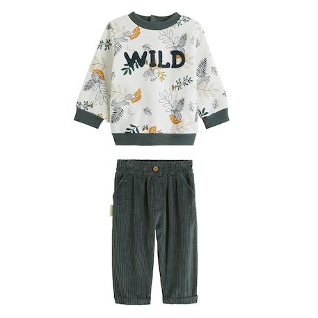 Ensemble bébé sweat et pantalon en velours côtelé elliott Vert 2 - vertbaudet enfant 