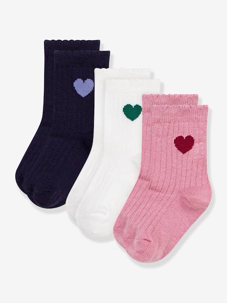 Fille-Sous-vêtement-Chaussettes-Lot 3 chaussettes cœur