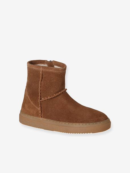 Boots fille cuir zippées marron+taupe 1 - vertbaudet enfant 